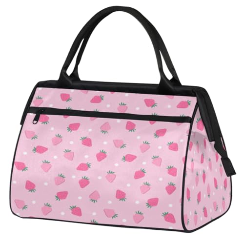 Sporttasche für Damen und Herren, Motiv: rosa Früchte, Erdbeere, weiße Punkte, Reisetasche, Sporttasche mit Trolleyhülle, wasserdicht, für Reisen, Fitnessstudio, Sport, Rosa Frucht Erdbeere Weiße von cfpolar