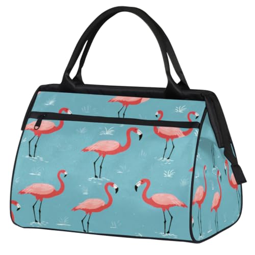 Sporttasche mit pinkem Flamingo-grünem Hintergrund, für Damen und Herren, Reise-Sporttasche mit Trolleyhülle, wasserdicht, für Reisen, Fitnessstudio, Sport, Rosa Flamingo Grüner Hintergrund, von cfpolar