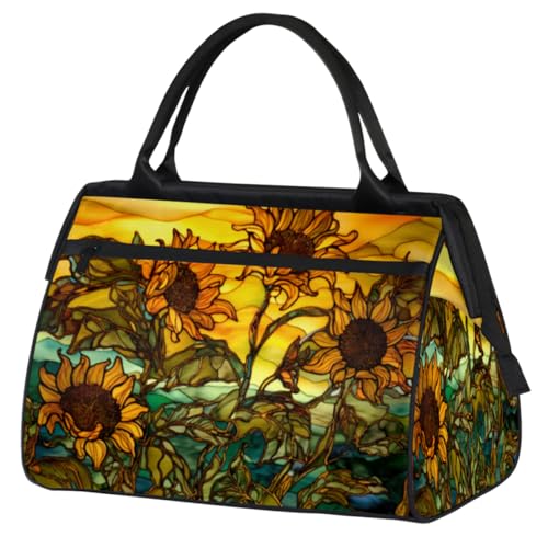 Sunflowers Flowers Gym Bag for Women Men, Travel Sports Duffel Bag with Trolley Sleeve, Waterproof Sports Gym Bag Weekender Overnight Bag Carry On Tote Bag for Travel Gym Sport, Sonnenblumen Blumen, von cfpolar