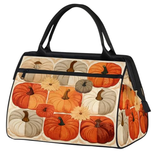 Thanksgiving Pumpkin Flowers Gym Bag for Women Men, Travel Sports Duffel Bag with Trolley Sleeve, Waterproof Sports Gym Bag Weekender Overnight Bag Carry On Tote Bag for Travel Gym Sport, Thanksgiving von cfpolar