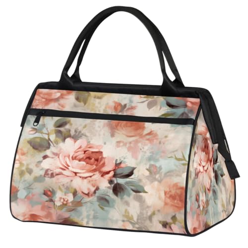 Vintage Floral Rose Flowers Gym Bag for Women Men, Travel Sports Duffel Bag with Trolley Sleeve, Waterproof Sports Gym Bag Weekender Overnight Bag Carry On Tote Bag for Travel Gym Sport, Vintage von cfpolar