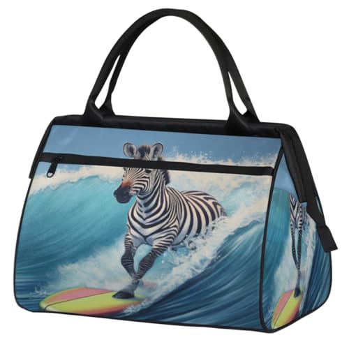 Zebra Surfen Turnbeutel für Damen Herren, Reise Sport Duffel Bag mit Trolleyhülle, wasserdichte Sport Gym Bag Weekender Übernachtung Tasche Carry On Tote Bag für Reisen Gym Sport, Zebra Surfen, von cfpolar