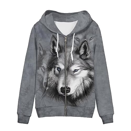 chaqlin Damen Full-Zip Hoodie Sweatshirt Athletic Hoodies Zip Up Hoodies Pullover Langarm Jacke mit Tasche Kordelzug, Tier Grau Wolf, 38 chaqlin Damen Full-Zip Hoodie Sweatshirt Athletic Hoodies Zip Up Hoodies Pullover Langarm Jacke mit Tasche Kordelzug, Tier Grau Wolf, 38 von chaqlin