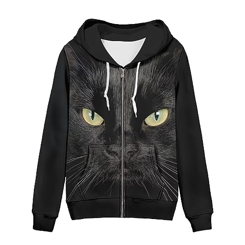 chaqlin Damen Full-Zip Hoodie Sweatshirt Athletic Hoodies Zip Up Hoodies Pullover Langarm Jacke mit Tasche Kordelzug, schwarze katze, 50 von chaqlin