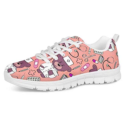 chaqlin Damen Herren Laufschuhe Leichte weiche Sport Gym Fitness Sneaker für Krankenschwester Doktor Cute Bear Pattern Trainer mit Schnürung Größe EU39 von chaqlin