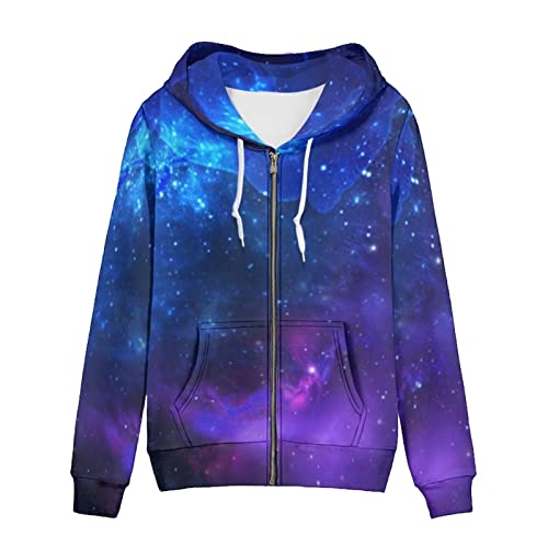 chaqlin Damen Kapuzen-Sweatshirts Casual Langarm Oversized Hoodies Zip Up Jacken mit Taschen Kordelzug, Galaxy Sternenhimmel, 38 von chaqlin