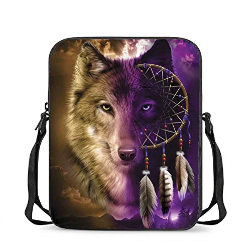 chaqlin Damen Kleine Umhängetaschen Tier Wolf Print Schule Messenger Schulter Totebags für Kinder Kinder Zurück zur Schule Geschenke,Outdoor Reise Sport Handyhalter von chaqlin