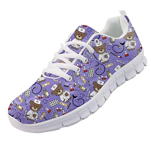 chaqlin Frauen Herren Leichte Wanderschuhe Mode Turnschuhe Air Mesh Tennis Schuhe Sport Trainer Cartoon Nette Krankenschwester Bär Turnschuhe Lila Größe UK4 = Eur40 von chaqlin