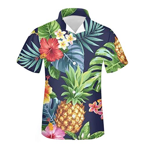 chaqlin Hawaii-Aloha-Shirt für Kinder, Jungen, Sommer, kurzärmelig, Button-Down-Kleid, Hemd für Strandurlaub, 5–16 Jahre Gr. 5-6 Jahre, Hawaiianisches Blumendesign von chaqlin