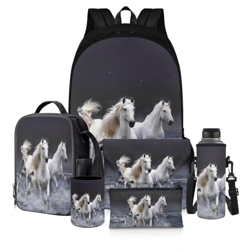 chaqlin Kinder-Rucksack für Schule, Tagesrucksack für Kindergarten, Grundschulranzen-Set mit Lunchbox, Stifthalter, Laufpferd, Kinderrucksack von chaqlin