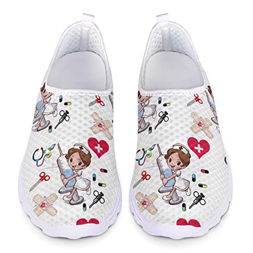 chaqlin Lauf-Sneaker für Damen und Herren, lässig, Sport, Walking, Fitnessstudio, Turnschuhe, Slipper, Straße, Joggen, Loafer, atmungsaktiv, Cartoon-Krankenschwester-Muster 17, 39 EU von chaqlin