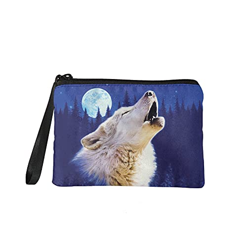 chaqlin Animal Wolf Geldbörse für Damen Herren,Mini-Geldbörse Softs Kosmetiktasche mit Riemen Mini-Geldbeutel mit Reißverschluss Schminktaschen von chaqlin