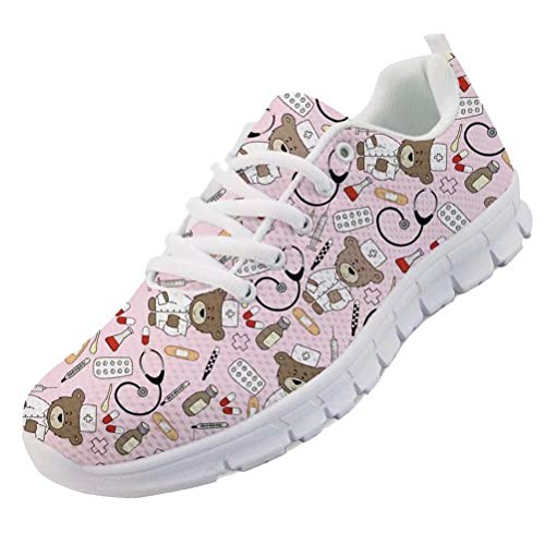 chaqlin Nette Krankenschwester Schuhe Rosa Frauen Herren Sneaker Cartoon Bär Doktor Muster Lace Up Sportschuhe Atmungsaktive Laufschuhe Für Damen Mädchen Geschenke Eu36 von chaqlin