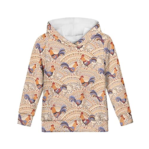 chaqlin Niedliches Kapuzen-Sweatshirt für Mädchen und Jungen, bequemer Kinder-Kapuzenpullover, Neuheitspullover mit Tasche, Boho Huhn, 128 von chaqlin