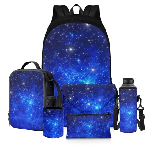 chaqlin Schultaschen für Kinder, Rucksack, isolierte Lunchbox, Federmäppchen, Büchertasche, Galaxy Night Blue, Kinderrucksack von chaqlin