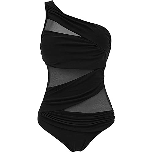 chengjiexu Badeanzug Bikini Damen Plus Size Badeanzüge Damen One Shoulder Slim Bademode Für Damen Mesh Push Up Gepolsterte Badeanzüge L Schwarz von chengjiexu