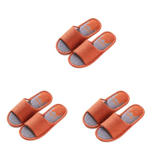 chenyesun Gästehausschuhe Damen Heren,3 Paare Unisex Hausschuhe Set Slides Slipper Gästepantoffeln Offene Zehen Warme hochwertig Hotelslipper Waschbar Antirutsch Hausschuhe aus Leinen von chenyesun