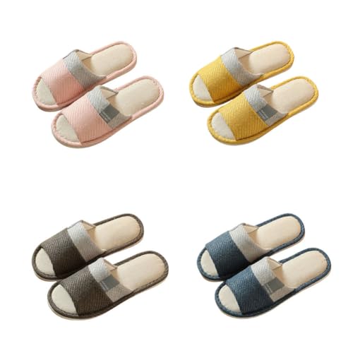 chenyesun Gästehausschuhe Damen Herren, 4er Set Unisex Flache Hausschuhe Slipper Gästepantoffeln Offene Zehen Winter Warme rutschfeste Hotelslipper Badelatschen für Spa, Party, Gäste von chenyesun