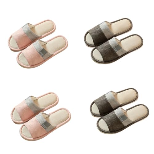 chenyesun Gästehausschuhe Damen Herren, 4er Set Unisex Hausschuhe Slides Slipper Gästepantoffeln Offene Zehen Winter Warme Schlappen rutschfeste Hotelslipper Badelatschen von chenyesun