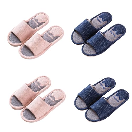 chenyesun Gästehausschuhe Unisex, 4er Set Mann Frau Hausschuhe Slides Slipper Gästepantoffeln Warme Schlappen Hotelslipper Waschbar Bär Badelatschen Frottee-Slipper Hausschuhe aus Leinen von chenyesun