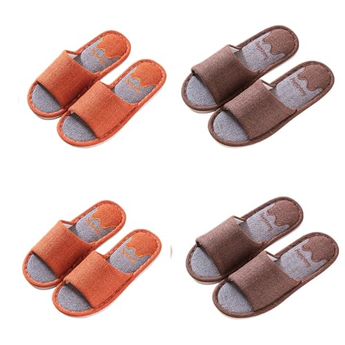 chenyesun Gästehausschuhe Unisex, 4er Set Mann Frau Hausschuhe Slides Slipper Gästepantoffeln Warme Schlappen Hotelslipper Waschbar Bär Badelatschen Frottee-Slipper Hausschuhe aus Leinen von chenyesun