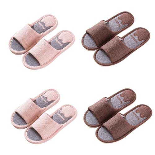 chenyesun Gästehausschuhe Unisex, 4er Set Mann Frau Hausschuhe Slides Slipper Gästepantoffeln Warme Schlappen Hotelslipper Waschbar Bär Badelatschen Frottee-Slipper Hausschuhe aus Leinen von chenyesun