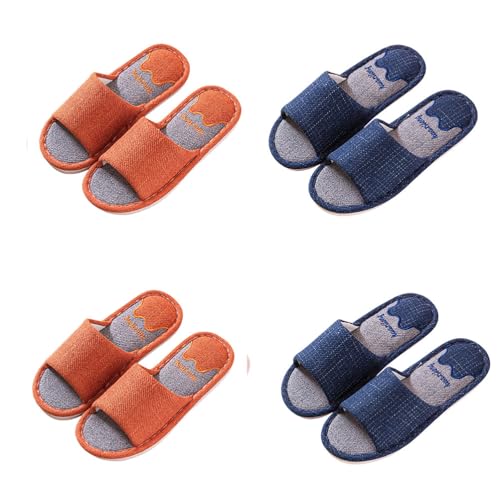 chenyesun Gästehausschuhe Unisex, 4er Set Mann Frau Hausschuhe Slides Slipper Gästepantoffeln Warme Schlappen Hotelslipper Waschbar Bär Badelatschen Frottee-Slipper Hausschuhe aus Leinen von chenyesun