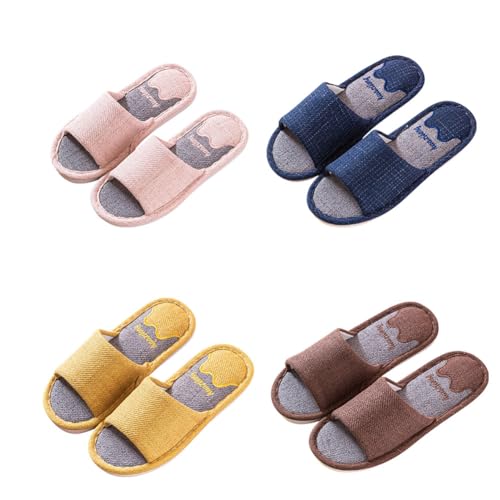 chenyesun Unisex Hausschuhe Slippers Set,4er Set Gästehausschuhe Slides Slipper Offene Zehen Pantoffeln Warme Schlappen Hotelslipper Waschbar Rutschfeste Leinenhausschuhe Badelatschen von chenyesun