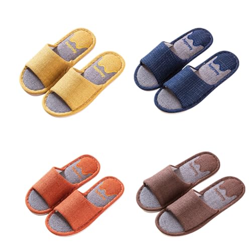 chenyesun Unisex Hausschuhe Slippers Set,4er Set Gästehausschuhe Slides Slipper Offene Zehen Pantoffeln Warme Schlappen Hotelslipper Waschbar Rutschfeste Leinenhausschuhe Badelatschen von chenyesun