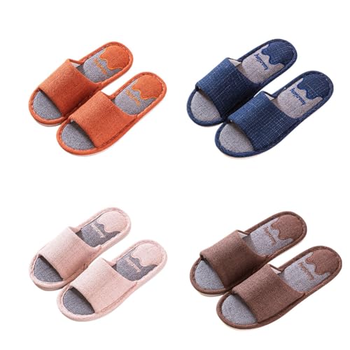 chenyesun Unisex Hausschuhe Slippers Set,4er Set Gästehausschuhe Slides Slipper Offene Zehen Pantoffeln Warme Schlappen Hotelslipper Waschbar Rutschfeste Leinenhausschuhe Badelatschen von chenyesun