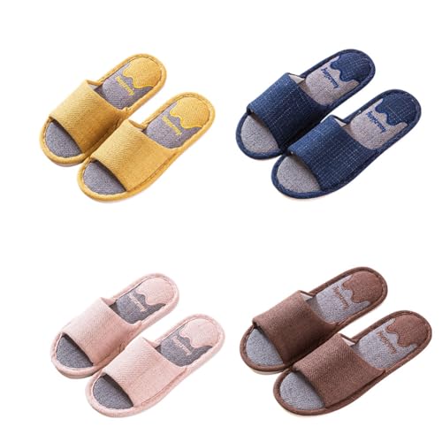 chenyesun Unisex Hausschuhe Slippers Set,4er Set Gästehausschuhe Slides Slipper Offene Zehen Pantoffeln Warme Schlappen Hotelslipper Waschbar Rutschfeste Leinenhausschuhe Badelatschen von chenyesun