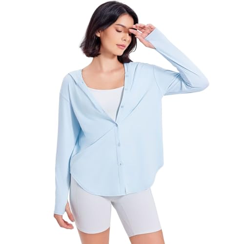 Damen UV schutzkleidung Langarmshirt Schnell Trocknende UPF 50+ Sun Hoodie Button Up Tops Shirts Damen UV schutzkleidung Langarmshirt Schnell Trocknende UPF 50+ Sun Hoodie Button Up Tops Shirts von chiguomaoyi
