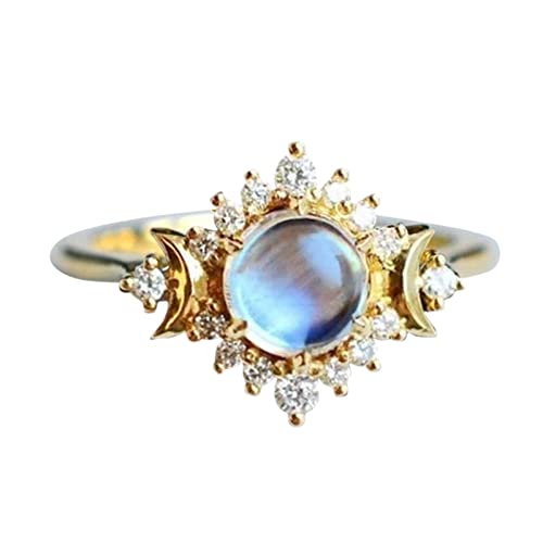 Metall Ringe Kochen Verlobung Leben in Ringen Ringe Mond Sonne Gold Jubiläumsringe Engagement Himmlische Hochzeit Geschenke Mein Schmuck Mondstein Meine Sterne und Ringe Ringe Mit Blauen (Gold, 7) von chiphop