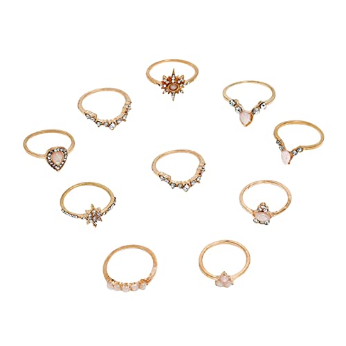 chiphop 10Stück Gold ethnischen Strass Ringe Set für Frauen Frauen Vintage-stapelbare Boho Fingerringe legierte Strass Ringe Retro Gedichte Von Ringelnatz (Gold, One Size) von chiphop