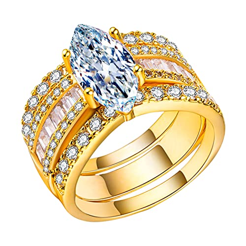 chiphop DREI-in-Eins-Ring mit Strasssteinen, Abnehmbarer Ring, Schmuck, Geschenkring, 3-teilig, Damen-Luxusringe Ringe Silber 925 Schlicht (Gold, 10) von chiphop