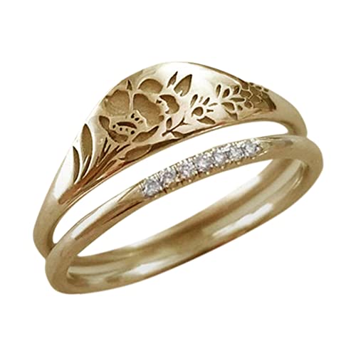 chiphop Elegante Frau Einfache Gold Geschnitzte Rose Ring Mode Hohl Ring Geschenk Für Frauen Teen Mädchen Größe 5 11 Ringe Partnerringe Edelstahl (Gold, 11) von chiphop