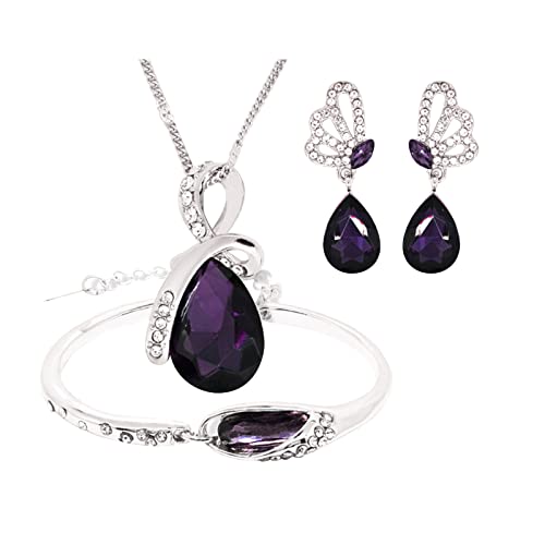 chiphop Halskette Ohrringe Armbänder Tränen der Engel Stil Kristall Elegante Frauen Mädchen Schmuck Ohrringe Lachsfarben (Purple, One Size) von chiphop