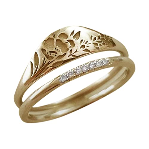 chiphop Ringe Für Verstellbar Elegante Frau Einfache Gold Geschnitzte Rose Ring Mode Hohl Ring Geschenk Für Frauen Teen Mädchen Größe 5 11 (Gold, 9) von chiphop