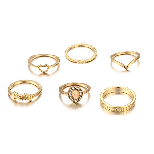 chiphop Set Stück Alphabet Set Herz Liebe Herz 6 Ring Vintage-Tropfenring beliebte Diamantringe Pool 3 Ringe (Gold, One Size) von chiphop