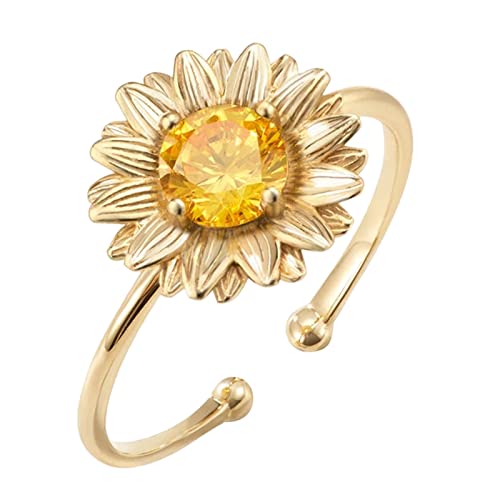 chiphop Stilvoller Persönlichkeits-Gänseblümchen-Sonnenblumen-Zirkon-Ring-süße Blumen-Öffnungs-Ring-Tochter-Ringe mit Perlen, die Ringe-Frauen-Geschenke drehen Dünne Ringe Damen (Gold, A) von chiphop