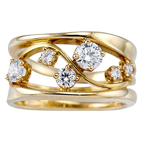 chiphop Verlobungs-Rundschliff-Zirkon-Frauen-Hochzeits-Ring-Schmuck-Ringe für Frauen-voller -Damen-Ring Ringe Werfen Pool (Gold, 10) von chiphop