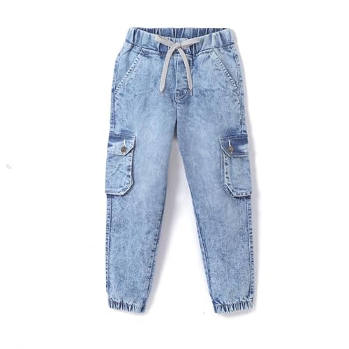 chopper club Denim-Cargo-Jogger-Jeans für Jungen aus dehnbarem 3x1-Denimstoff mit 6 Taschen, schmaler Passform Hellblau 28 von chopper club