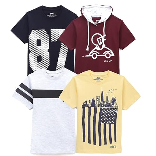 chopper club Jungen T-Shirts Baumwolle Packung mit 4 T-Shirts Bedruckte T-Shirts (Ecru Lemon Navy Maroon, 12-13 Jahre-Brust 34 ") von chopper club