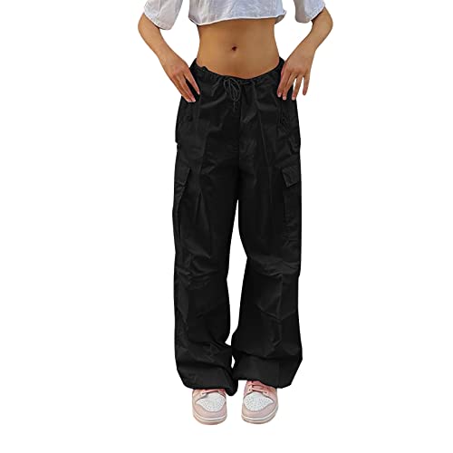 cinnamou Damen Cargo Hosen mit Kette Gothic Hosen Hohe Taille Cargo Hose Mehrfachtasche Punk Hosen Frauen Armee Militär Hip Hop Jogger Street Hose von cinnamou Damen