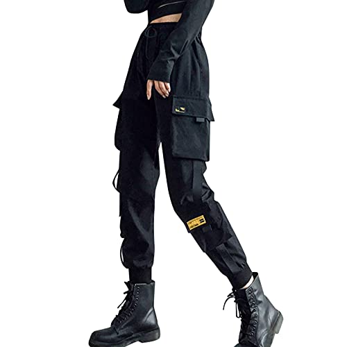 cinnamou Damen Cargo Hosen mit Kette Gothic Hosen Hohe Taille Cargo Hose Mehrfachtasche Punk Hosen Frauen Armee Militär Hip Hop Jogger Street Hosen von cinnamou Damen