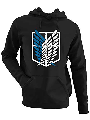 clothinx AOT Scouting Legion 2-Farb Variante Anime und Manga Design mit Titan Aufklärungstrupp Wappen-Schild Perfekt für Cosplay Fans und die nächste Convention Herren Kapuzen-Pullover Schwarz Gr. 3XL von clothinx