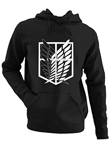 clothinx AOT Scouting Legion Anime und Manga Design mit Titan Aufklärungstrupp Wappen-Schild Perfekt für Cosplay Fans und die nächste Convention Herren Kapuzen-Pullover Schwarz Gr. 3XL von clothinx