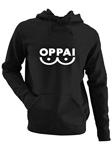 clothinx Oppai - Bedruckt mit dem Lieblingsmotiv des Anime Helden One Punch Man Saitama! - Japanisches Anime, Manga Motiv für alle Fans der Oppai Serie. Herren Kapuzen-Pullover Schwarz Gr. L von clothinx