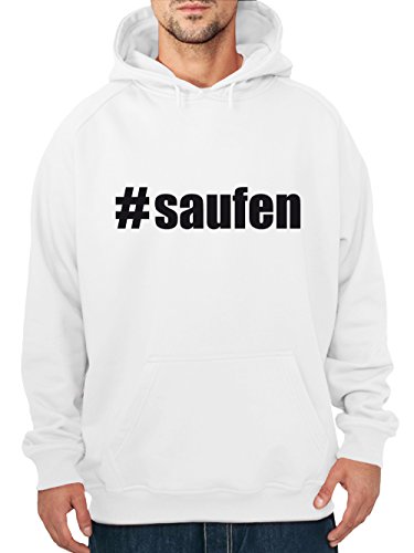 clothinx Herren Kapuzenpullover Karneval #Saufen Weiß/Schwarz Größe M von clothinx