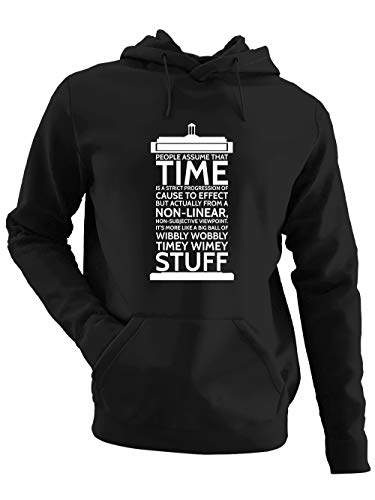 clothinx Wibbly Wobbly Timey Wimey Stuff | Time Stuff Serien Zeitreise Text-Design in Form Einer Notruf-Zelle | Perfekt Für Begleiter und Fans des Doktors Herren Kapuzen-Pullover Schwarz Gr. L von clothinx